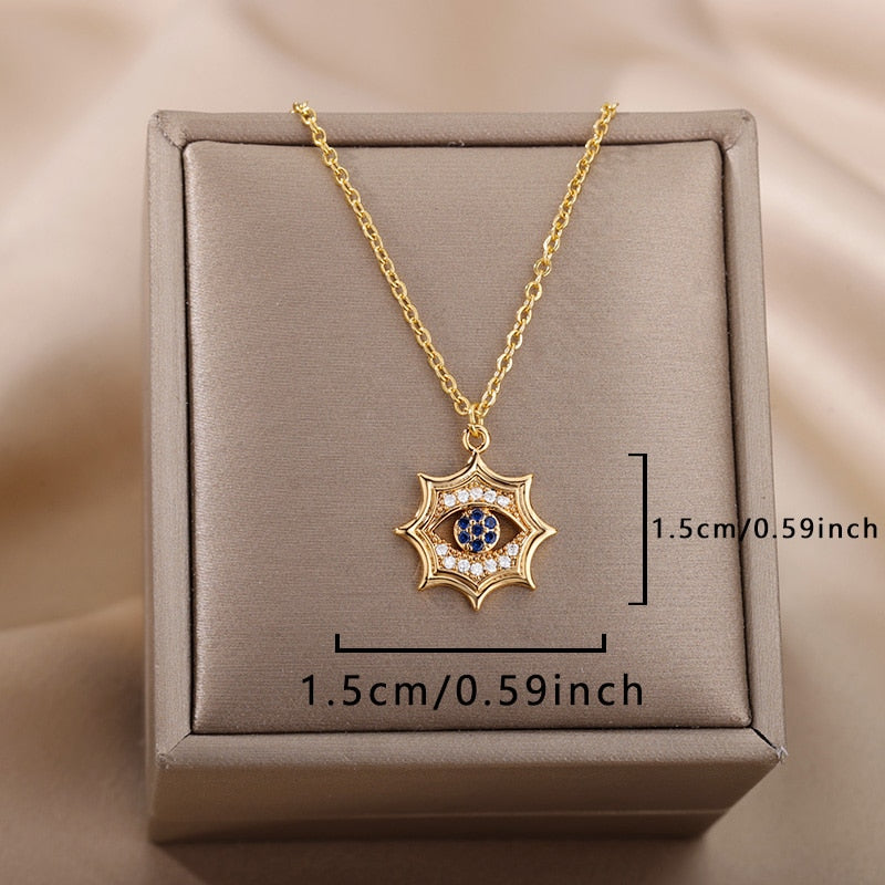 Turkish Evil Eye Pendant Necklace for Women Gold Plated Stainless Steel Necklaces 2023 Trending Choker Lucky Aesthetic Jewelry