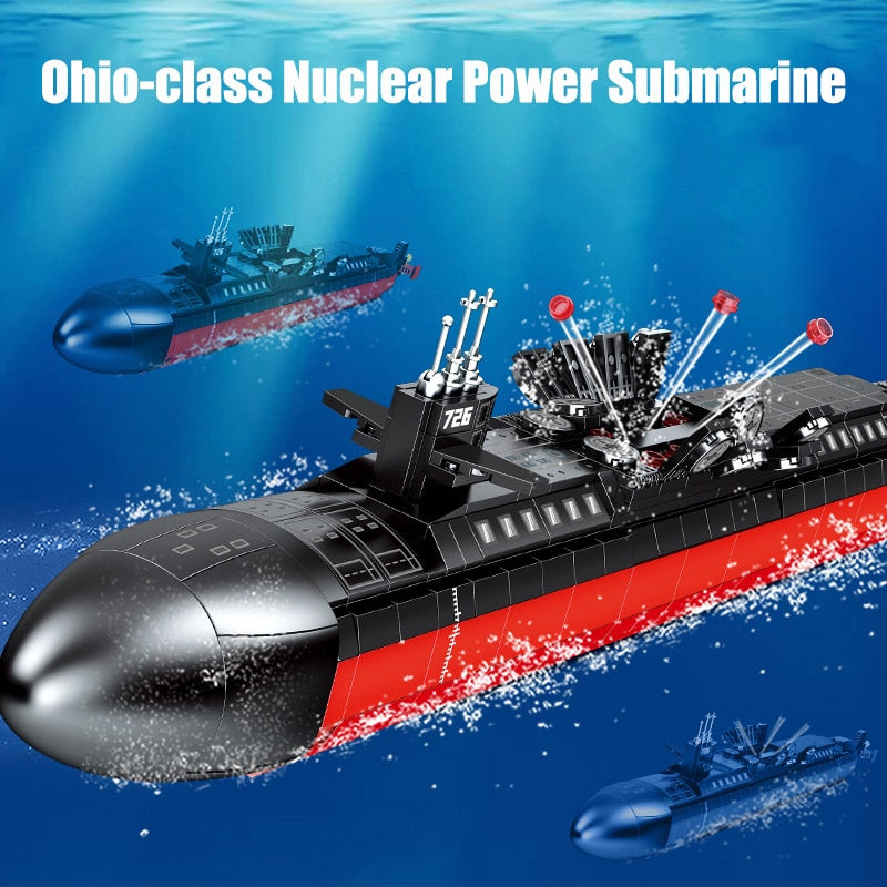 Military 1003pcs Ohio-class Nuclear Power Submarine Building Blocks Navy Battleship MOC Weapon Bricks Toys Gifts For Children