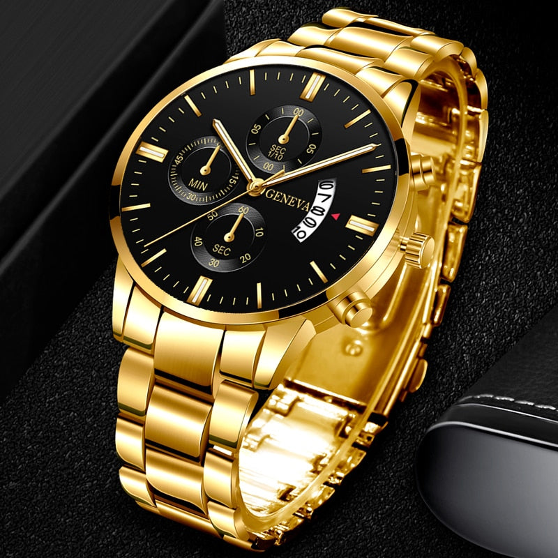 hombre Fashion Men Stainless Steel Watch Luxury Calendar Quartz Wrist Watch Business Watches for Man Clock montre homme