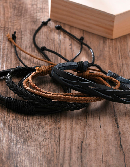 Load image into Gallery viewer, 4Pcs/ Set Braided Wrap Leather Bracelets for Men Vintage Life Tree Rudder Charm Wood Beads Ethnic Tribal Wristbands
