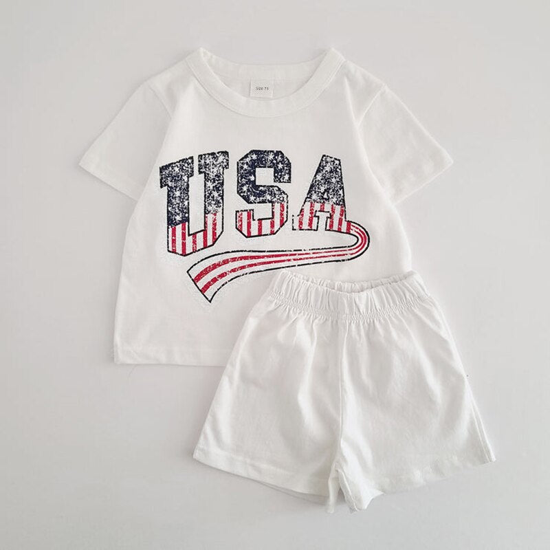 Baby Boys USA Print T-Shirt Romper Newborn Bebe Short Sleeve Sweatshirt Onesie Toddler Girls Romper 0-24M Jumpsuits 2023 Summer