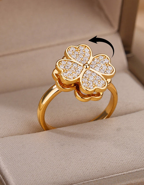 Load image into Gallery viewer, Spinner Zircon Heart Four Leaf Clover Rings For Women Stainless Steel Anti Stress Anxiety Fidget Ring Jewelry Christmas Gift
