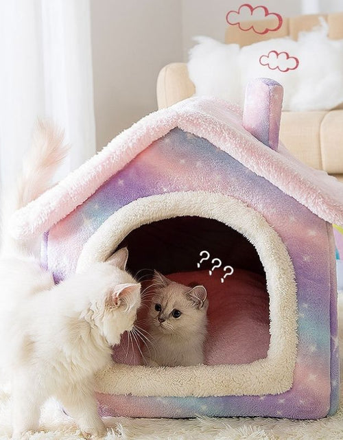 Load image into Gallery viewer, Soft Winter Cat Bed Deep Sleep House Dog Cat House Removable Cushion Enclosed Pet Bed For Cats Kittens Puppy Cama Gato Supplies
