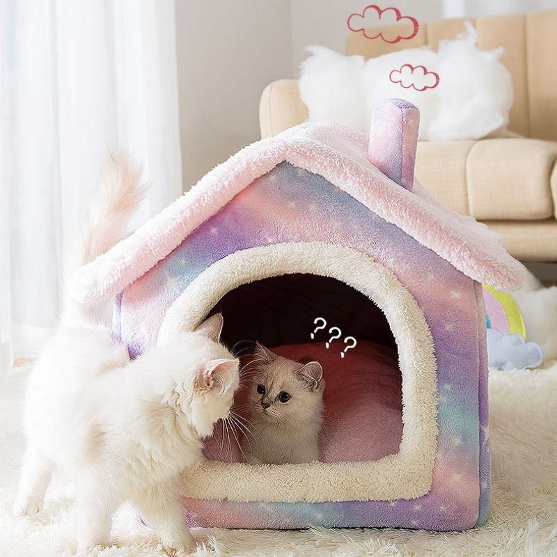 Soft Winter Cat Bed Deep Sleep House Dog Cat House Removable Cushion Enclosed Pet Bed For Cats Kittens Puppy Cama Gato Supplies