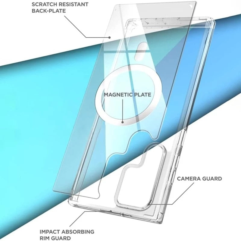 For Magsafe Magnetic Wireless Charging Case For Samsung Galaxy S22 S22Ultra S22Plus S23 Funda Transparent Shockproof Coque Cover