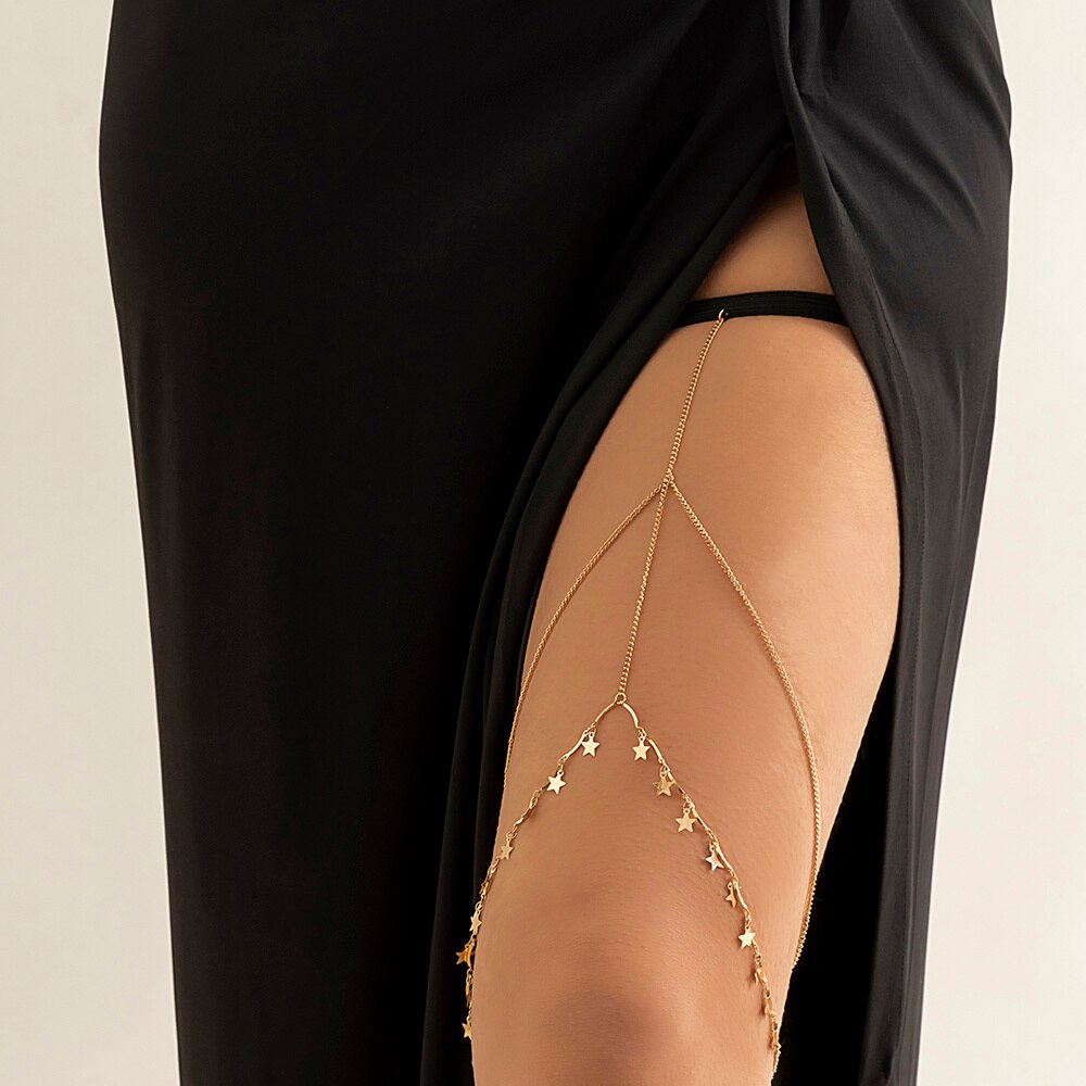 Multi-layer Metal Thigh Chain Sexy Imitation Pearl Leg Chain for Women Bohemian Style Body Chain Personality Leg Jewelry