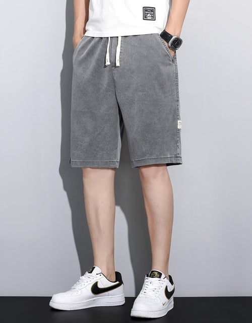 Load image into Gallery viewer, Summer Soft Cosy Lyocell Fabric Men&#39;s Denim Shorts Thin Loose Pants Drawstring Elastic Waist Korea Casual Short Plus Size M-5XL
