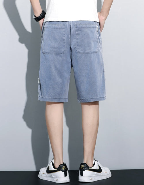 Load image into Gallery viewer, Summer Soft Cosy Lyocell Fabric Men&#39;s Denim Shorts Thin Loose Pants Drawstring Elastic Waist Korea Casual Short Plus Size M-5XL
