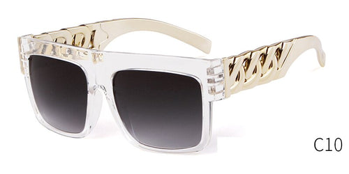 Load image into Gallery viewer, 2021 Oversized Hip Hop Sunglasses Men Women Brand Design Flat Top Retro Square Black Sun Glasses Gold Plastic Chain Frame OM725
