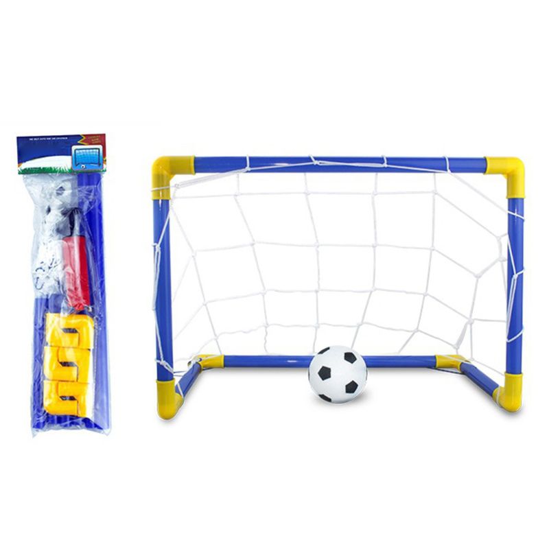 Children’s Rubber Inflatable Football Soccer Goal Assembly Set with Net & Pump for Indoor Outdoor Family Activity Toy