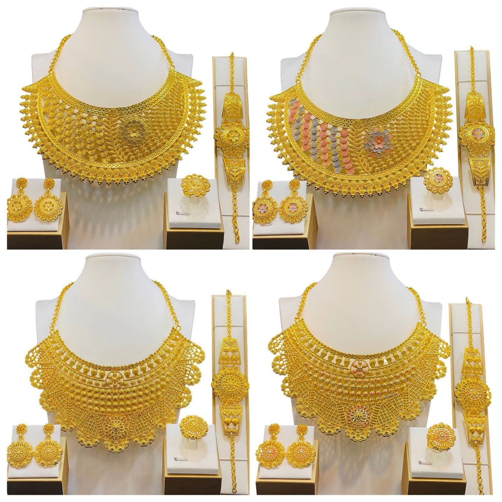 Luxury Dubai Gold Wedding Jewelry Big Necklace Earrings Set for Women Bridal Accessories Gift Indian Jewellery Set