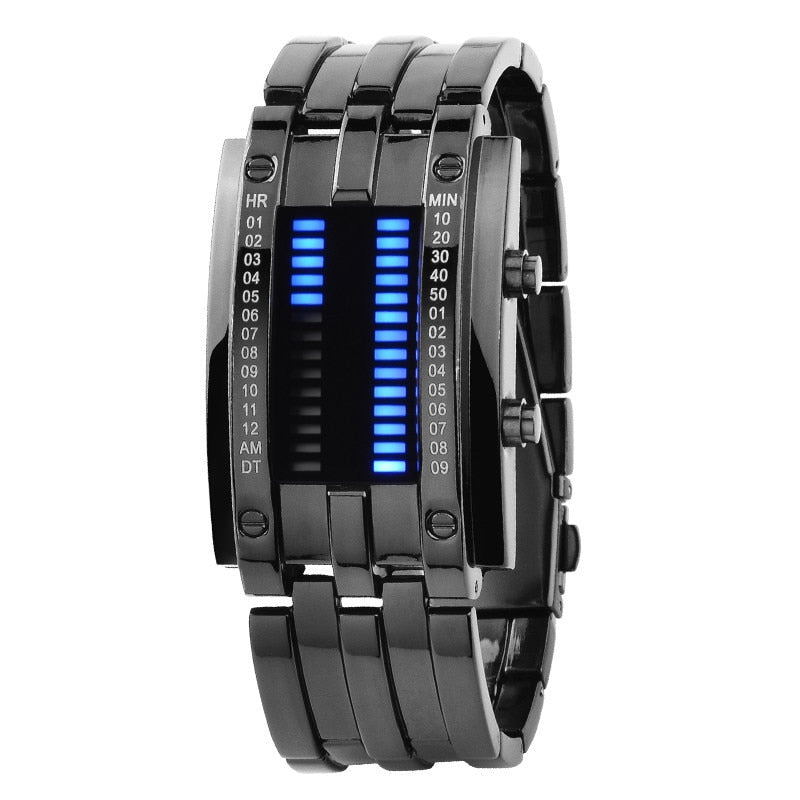 Men Watch 50m Waterproof Lava Watch Double Row Lamp Led Watch Male Binary Steel Band Electronic Sport Watch Relogios Masculino