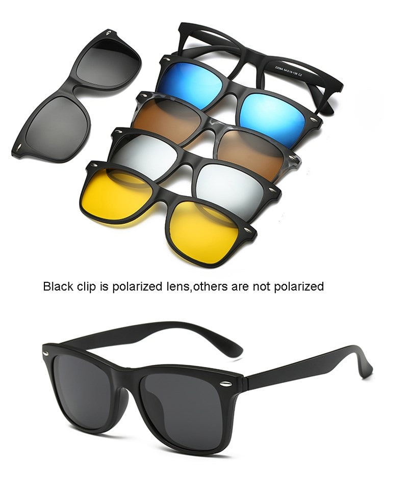 6 In 1 Custom Men Women Polarized Optical Magnetic Sunglasses Clip Magnet Clip on Sunglasses Polaroid Clip on Sun Glasses Frame