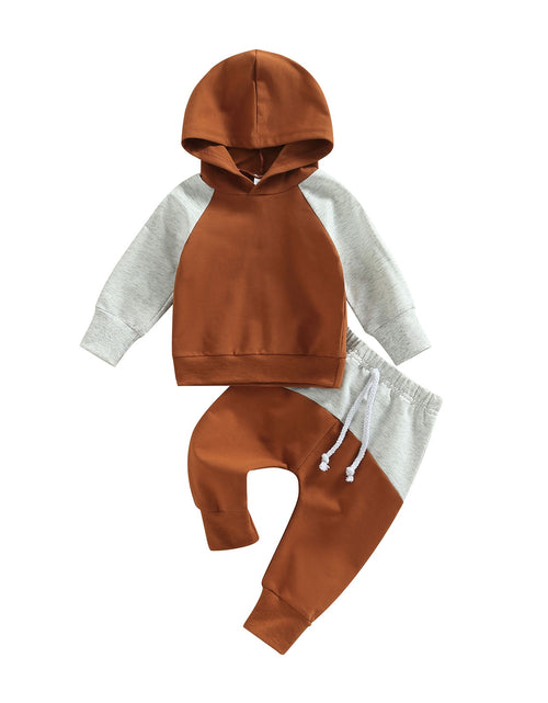 Load image into Gallery viewer, 0-3Years Toddler Baby Boy 2Pcs Autumn Clothes Outfit Long Sleeve Patchwork Hooded Top Solid Pants 3Colors
