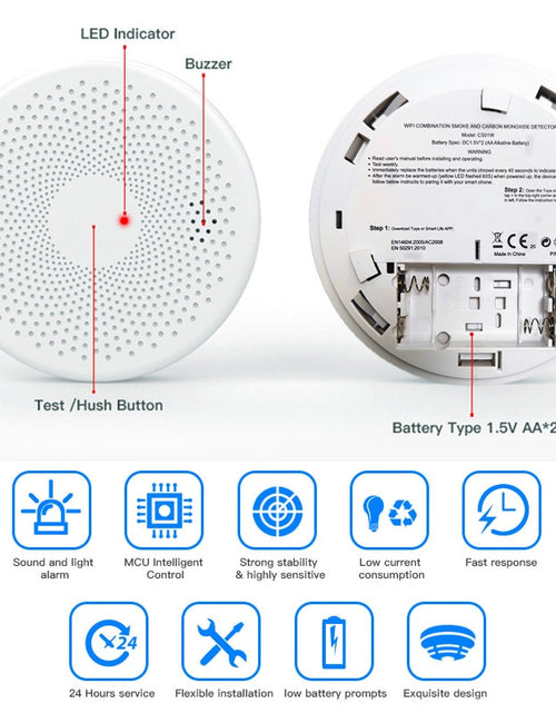 Load image into Gallery viewer, 2 in 1 Version WiFi Function Tuya And Smart Life Smoke Detector Sensor &amp; Carbon Monoxide Co Gas Detector Smoke Fire Sound Alarm
