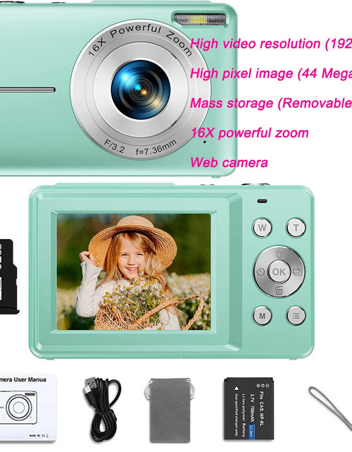 Load image into Gallery viewer, Digital Camera Children Camera for Children Camcorder with 16x Zoom Compact Cameras 1080P 44MP Cameras for Beginner Photography
