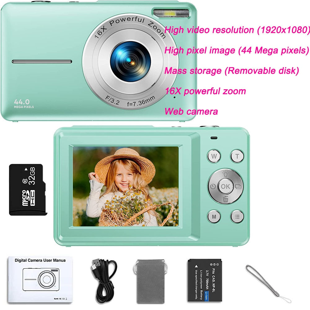 Digital Camera Children Camera for Children Camcorder with 16x Zoom Compact Cameras 1080P 44MP Cameras for Beginner Photography