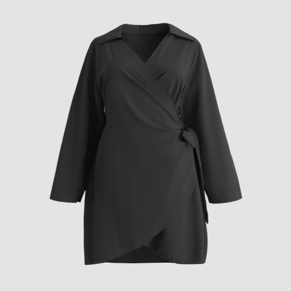 Large Plus Size 4XL Blouse for Women 2022 Peplum Tunic Tops Autumn Winter Black Belt Curvy Casual Oversized Solid Loose T Shirts