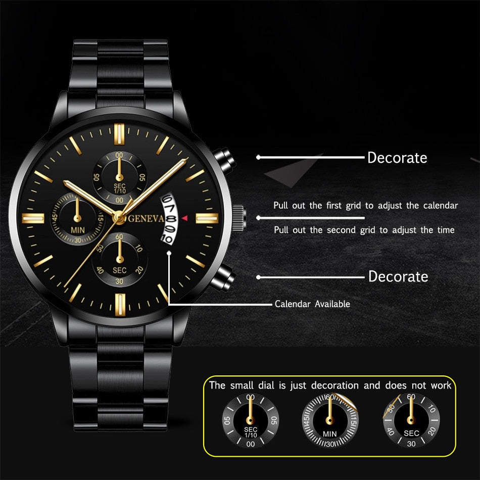 hombre Fashion Men Stainless Steel Watch Luxury Calendar Quartz Wrist Watch Business Watches for Man Clock montre homme