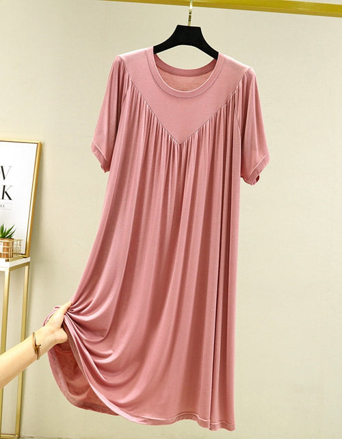 Load image into Gallery viewer, Modal Nightgown Women Cotton Clothes for Summer Loose Large Size Casual Short-sleeved Night Dress Pleated Thin Home Long Dress
