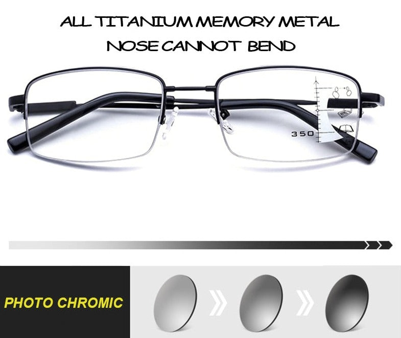 New Titanium Photochromeic Multifocal Reading Glasses Men Anti Blue Light  Progressive Multifocus Reading Glasses Women