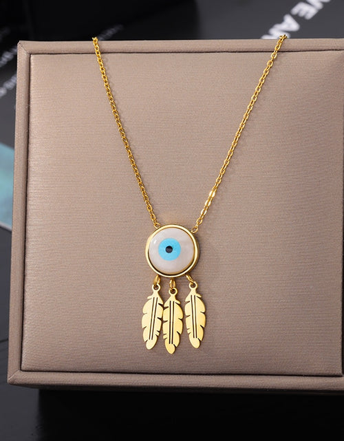 Load image into Gallery viewer, Evil Eye Necklace for Women Stainless Steel Gold Plated Feather Pendants Necklaces 2023 Trend Fashion Aesthetic Jewelry collares
