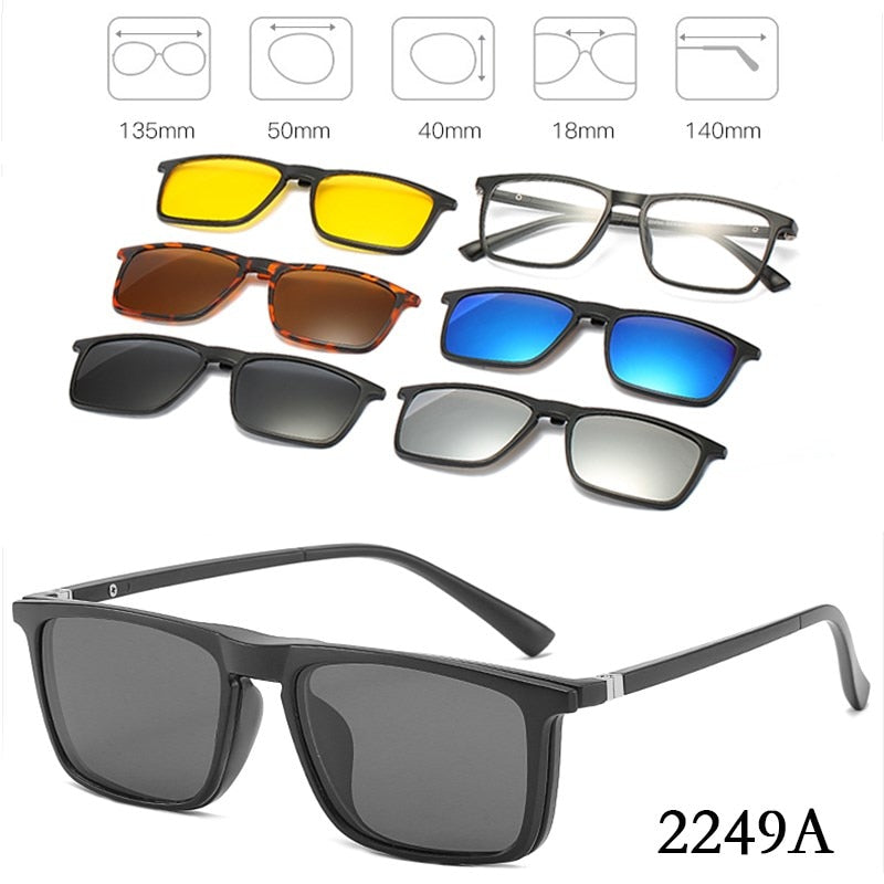 6 In 1 Custom Men Women Polarized Optical Magnetic Sunglasses Clip Magnet Clip on Sunglasses Polaroid Clip on Sun Glasses Frame