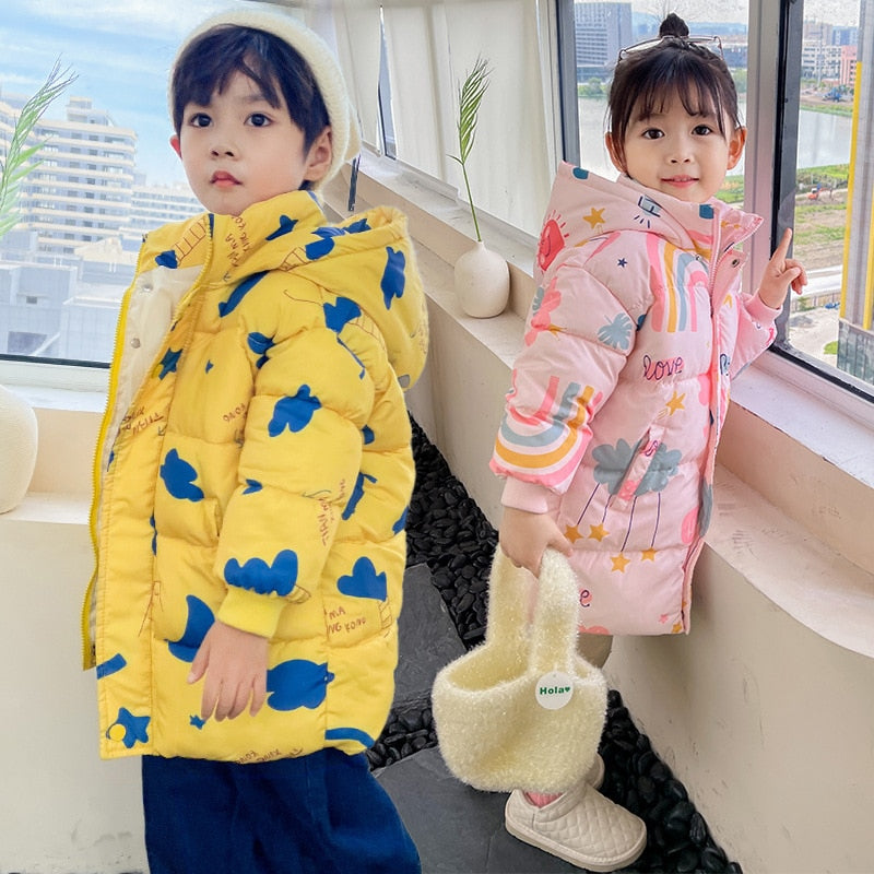 2022 New Girls Boys Down Jacket Winter Coats Children Clothes Hooded Windbreaker Coat For Kids 2-7 Years Cotton Warm Outerwear