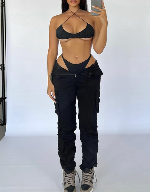 Load image into Gallery viewer, Straight Leg Cargo Pants Women High Waist Casual Baggy Pants Slim Vintage Y2k Streetwear Stretch Wide Leg Trousers Fashion Jeans
