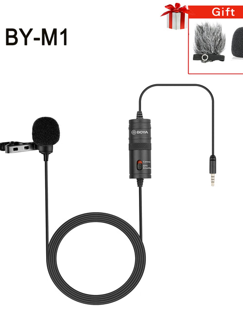 Load image into Gallery viewer, BY-M1 Condenser Lavalier Lapel Clip-on Microphone 3.5mm TRRS 6M Mic For PC iphone DSLR Camera YouTube Recording Streaming
