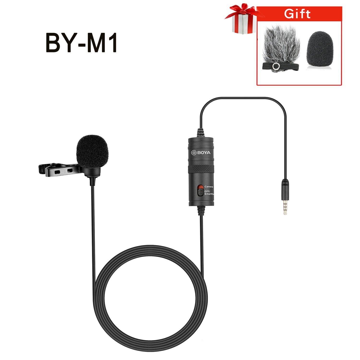 BY-M1 Condenser Lavalier Lapel Clip-on Microphone 3.5mm TRRS 6M Mic For PC iphone DSLR Camera YouTube Recording Streaming