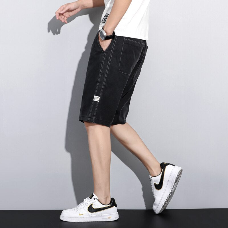 Summer Soft Cosy Lyocell Fabric Men&#39;s Denim Shorts Thin Loose Pants Drawstring Elastic Waist Korea Casual Short Plus Size M-5XL