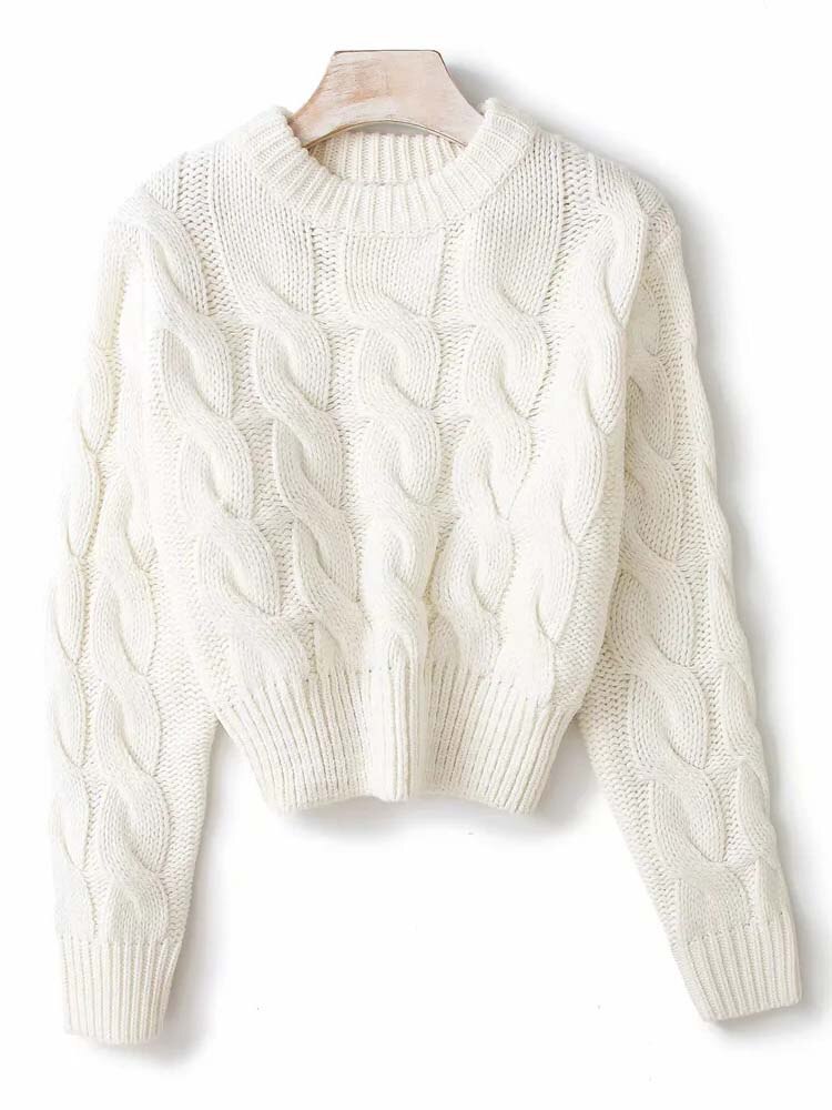 Vintage Short Sweater Women Autumn Winter Fashion Solid Twist Knitted Pullovers Casual Basic Knitwear Jumper