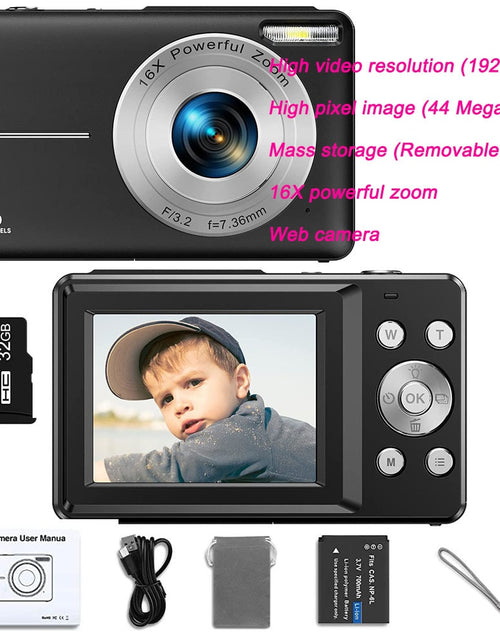 Load image into Gallery viewer, Digital Camera Children Camera for Children Camcorder with 16x Zoom Compact Cameras 1080P 44MP Cameras for Beginner Photography
