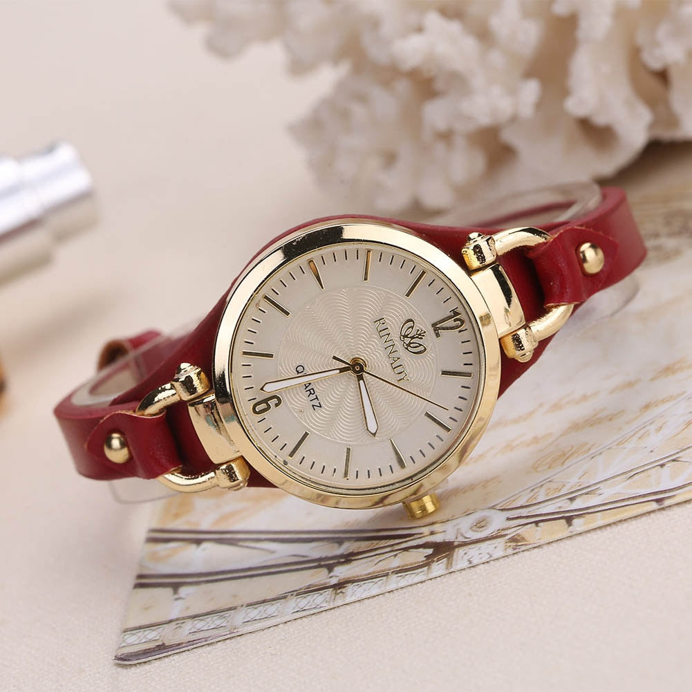 Women Casual Watches Round Dial Rivet PU Leather Strap Wristwatch Ladies Analog Quartz Watch Gifts Accessories