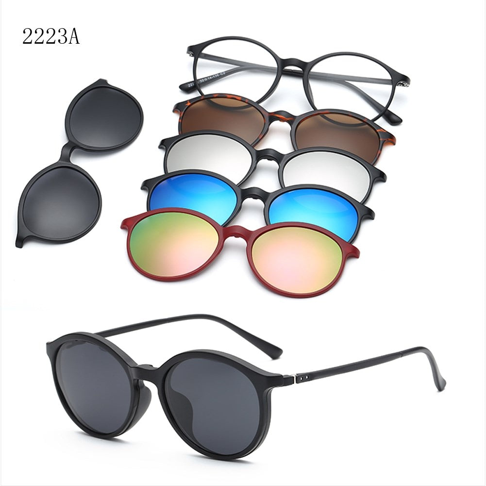 6 In 1 Custom Men Women Polarized Optical Magnetic Sunglasses Clip Magnet Clip on Sunglasses Polaroid Clip on Sun Glasses Frame