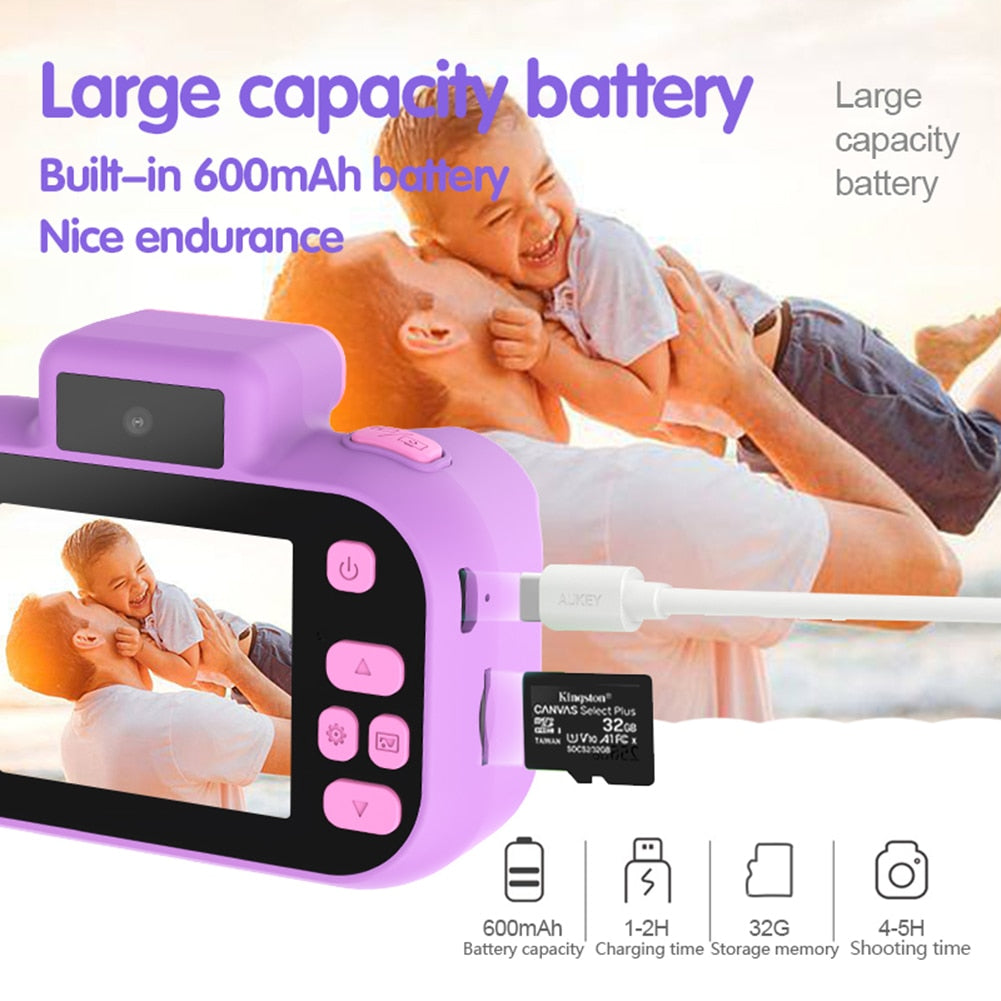 High-definition 4000W Front Rear Dual-camera 2 Inch HD IPS Screen Digital Kids Camera USB Charging with Lanyard Children&#39;s toys