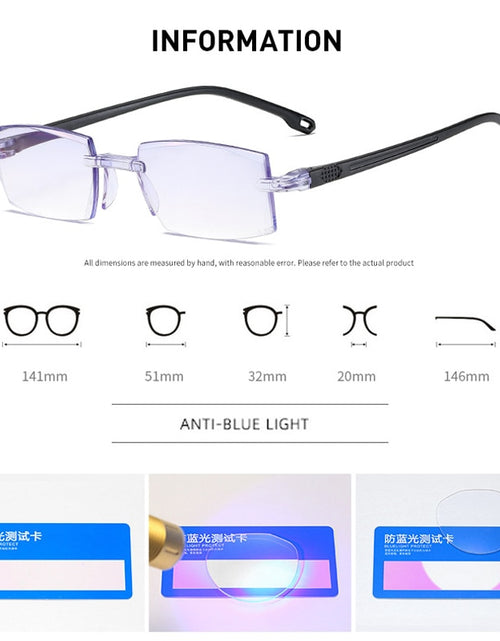 Load image into Gallery viewer, 2PCS Rimless Bifocal Progressive Reading Glasses Men Women Near and Far Anti-blue Light Eyesglasses Vintage Prescription Eyewear
