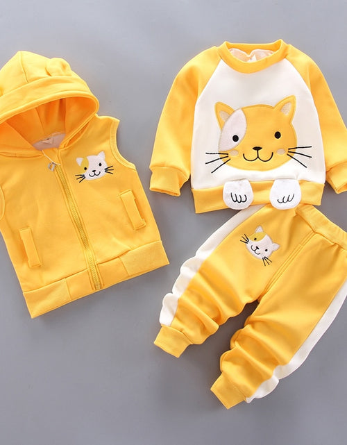 Load image into Gallery viewer, Autumn Winter Baby Boys Clothes Sets Thick Fleece Cartoon Bear Jacket Vest Pants 3Pcs Cotton Sport Suit For Girls Warm Outfits
