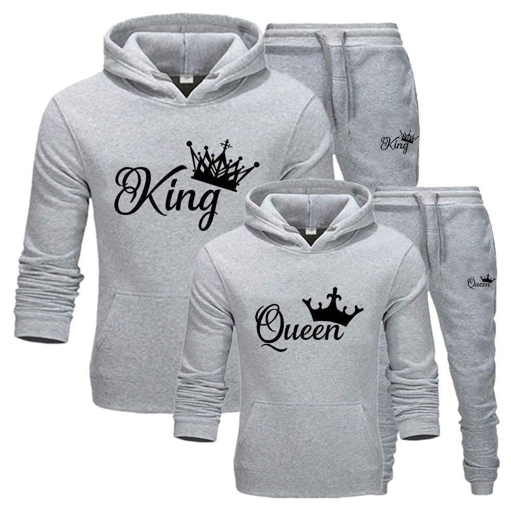 Spring Autumn Sweatsuits for Men Women Sportwear Set King or Queen Printed Couple Suits 2PCS Hoodie and Pants S-4XL