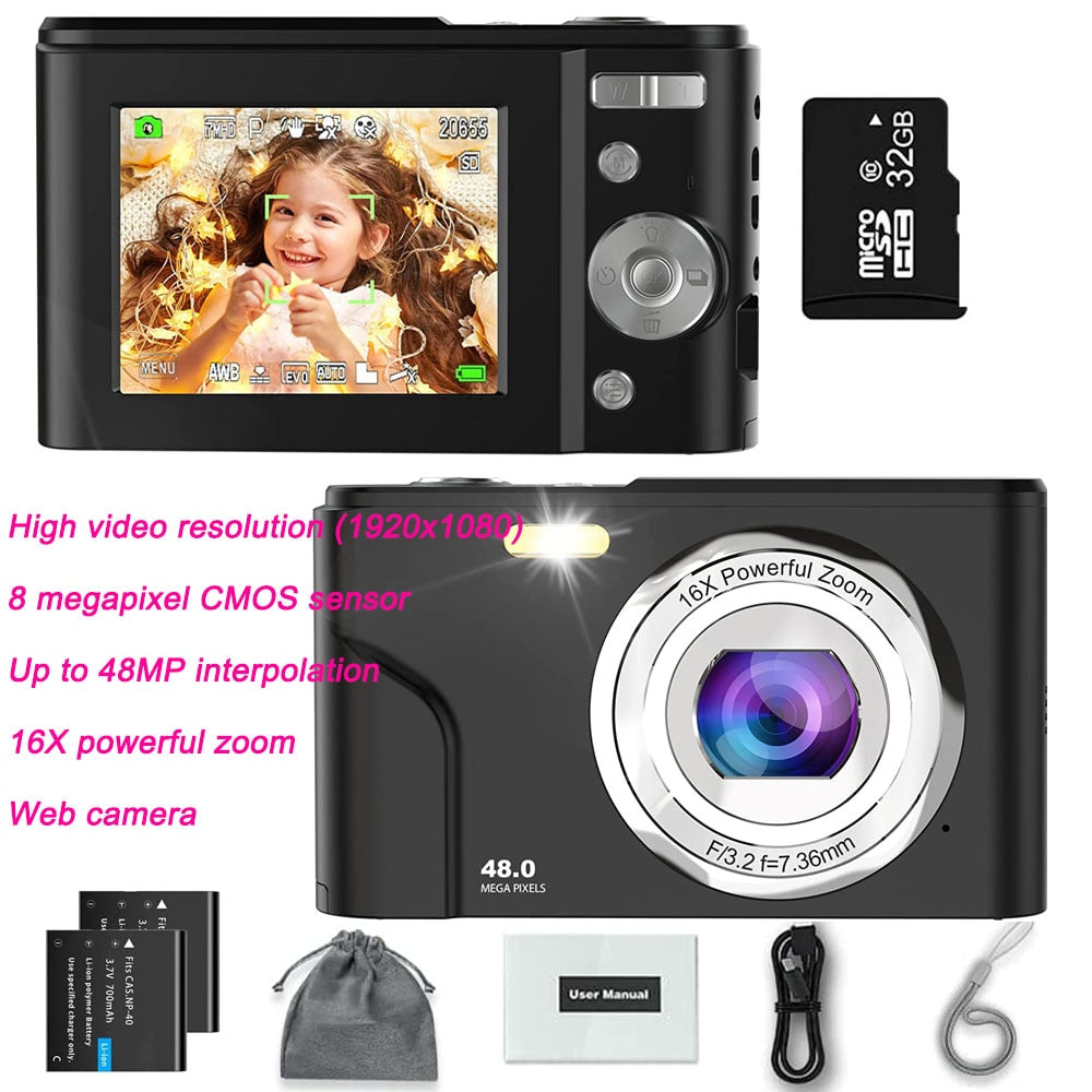 Digital Camera Children Camera for Children Camcorder with 16x Zoom Compact Cameras 1080P 44MP Cameras for Beginner Photography