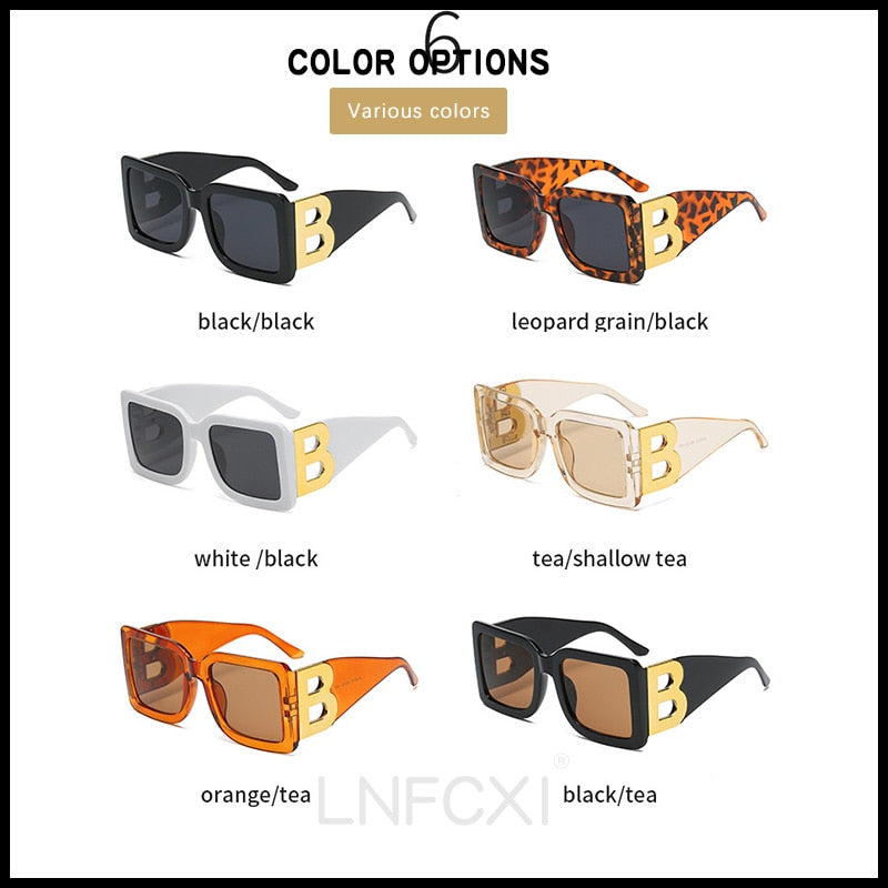 2023  Fashion Trendy Oversized  Square Frame Sunglasses Women Men The Letter B  Retro Rectangle Sunglasses Brand Designer