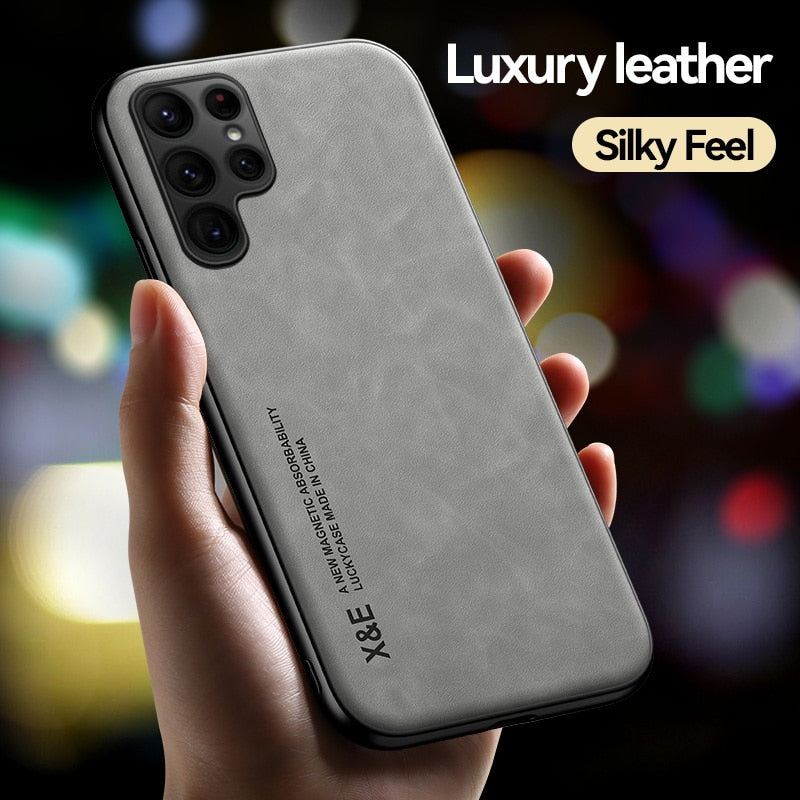 Magnetic Sheepskin Leather Case For Samsung Galaxy S22 Ultra S21 S20 FE Plus Note 20 A51 A71 A13 A73 S23 A52 A53 5G Soft Cover