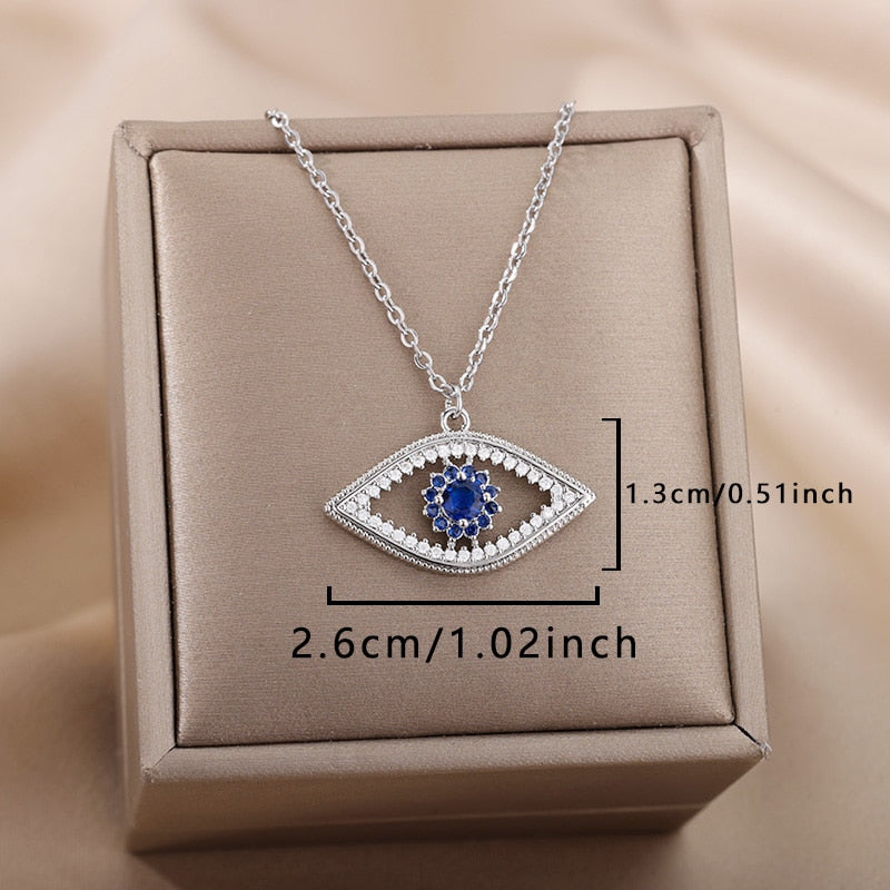 Turkish Evil Eye Pendant Necklace for Women Gold Plated Stainless Steel Necklaces 2023 Trending Choker Lucky Aesthetic Jewelry