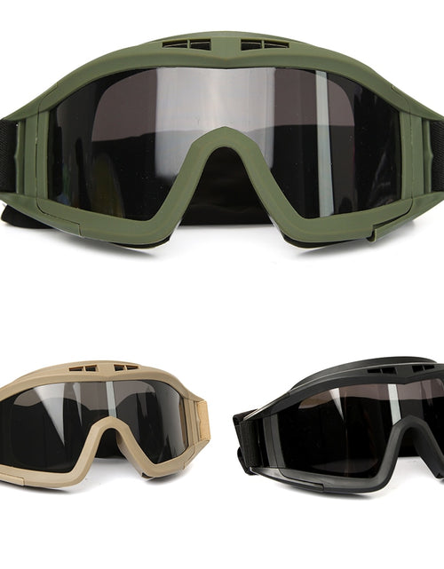 Load image into Gallery viewer, Airsoft Tactical Goggles 3 Lens Black Tan Green Windproof Dustproof Motocross Motorcycle Glasses CS Paintball Safety Protection
