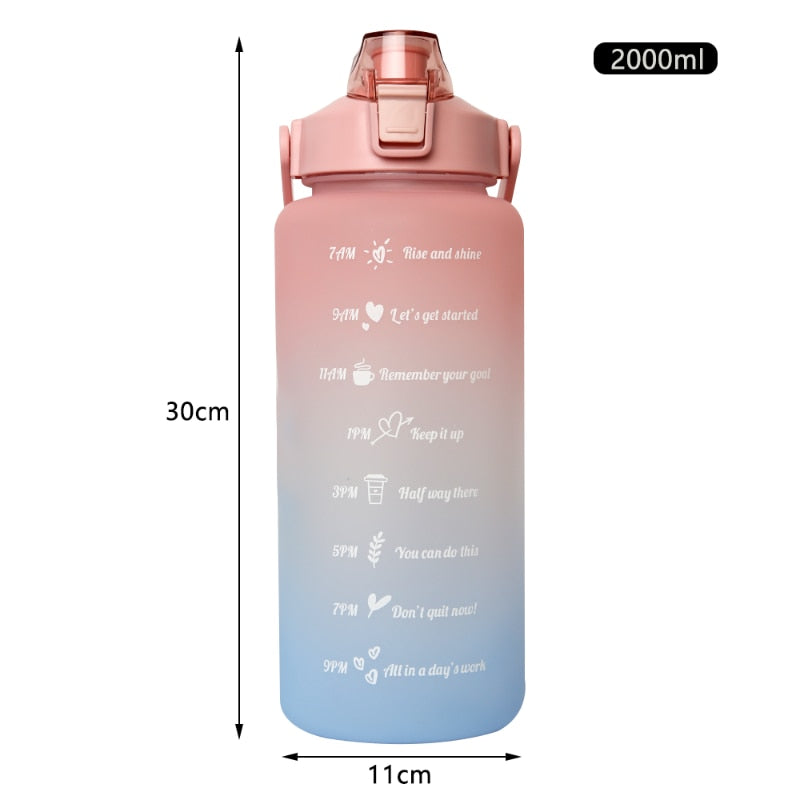 2 Litre Water Bottle for Girls Botella De Agua Motivacional Gourde Sport Gym with Time Marker Portable Large Chaleira with Straw