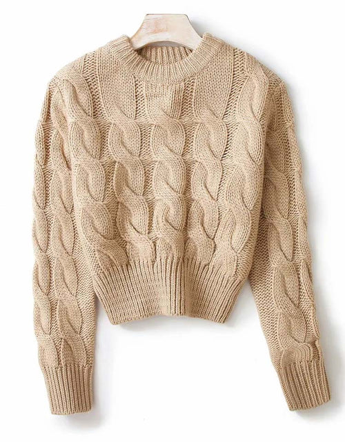 Load image into Gallery viewer, Vintage Short Sweater Women Autumn Winter Fashion Solid Twist Knitted Pullovers Casual Basic Knitwear Jumper
