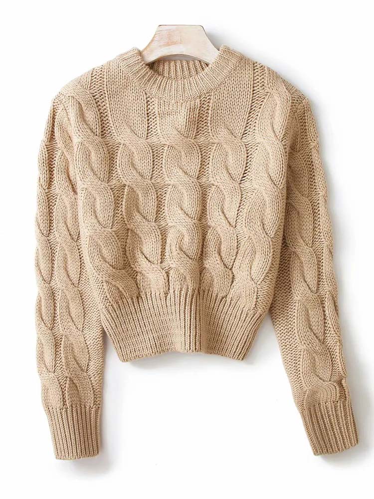 Vintage Short Sweater Women Autumn Winter Fashion Solid Twist Knitted Pullovers Casual Basic Knitwear Jumper