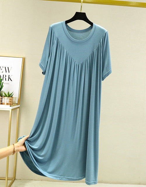 Load image into Gallery viewer, Modal Nightgown Women Cotton Clothes for Summer Loose Large Size Casual Short-sleeved Night Dress Pleated Thin Home Long Dress
