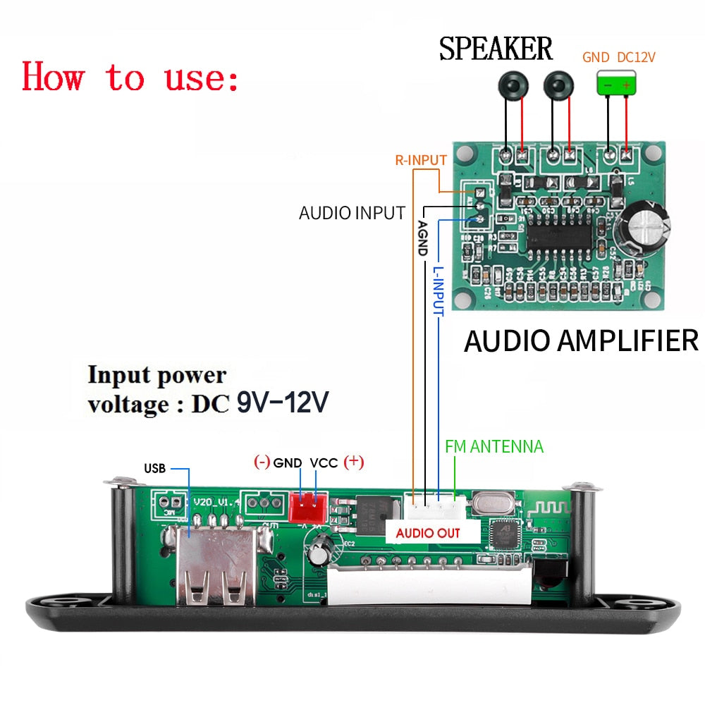 Wireless Bluetooth 5.0 9V-12V MP3 WMA Decoder Board Car Audio USB TF FM Radio Module Color Screen MP3 Player with Remote Control